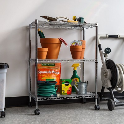 IRIS USA 3-Tier Silver Metal Storage Cart with Casters