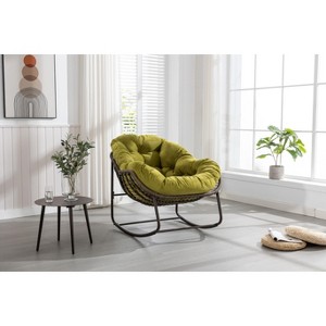 PAGED Oversized Rattan Accent Chair with Detachable Cotton Cushion, Patio Rocking Recliner Egg Chair for Porch & Backyard - 1 of 4
