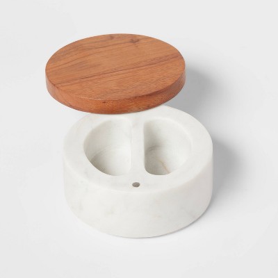 Marble/Wood Salt Cellar with Wooden Lid - Threshold&#8482;