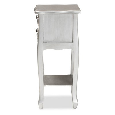 Eliya Silver Brushed Wood 2-Drawer Accent Table with Carved Details