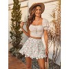 Women's Pleated Skater Skirt - High Waist Flared Mini with Ruffles for Casual Wear White Flower White Flower Small - 3 of 4