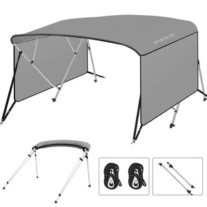 4 Bow Bimini Top Boat Cover with Aluminum Alloy Frame, Includes Straps, Adjustable Rear Support Poles,PU Coated Canvas - 1 of 4