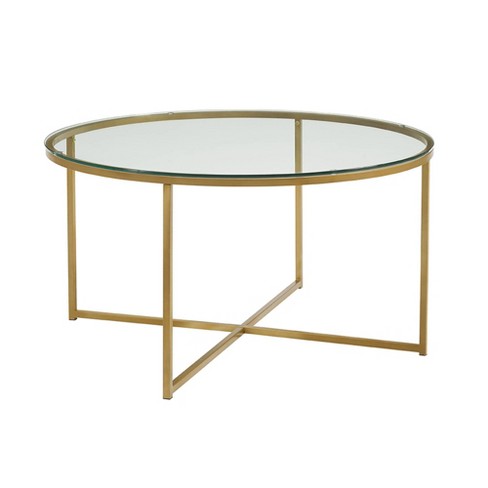 Vivian Glam X Leg Round Coffee Table Faux Marble - Saracina Home - image 1 of 4
