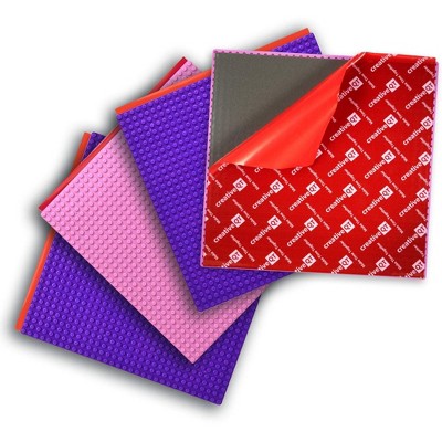 Creative QT MakerBase, Pink & Purple, 4 Pack, 10"x10" Peel-and-Stick Toy Building Blocks Stackable Baseplate