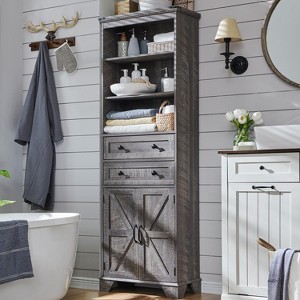 SinCiDo 72" Tall Farmhouse Bathroom Storage Cabinet, Adjustable Shelves & Barn Door & 2 Drawers for Bathroom, Living Room, Kitchen - 1 of 4