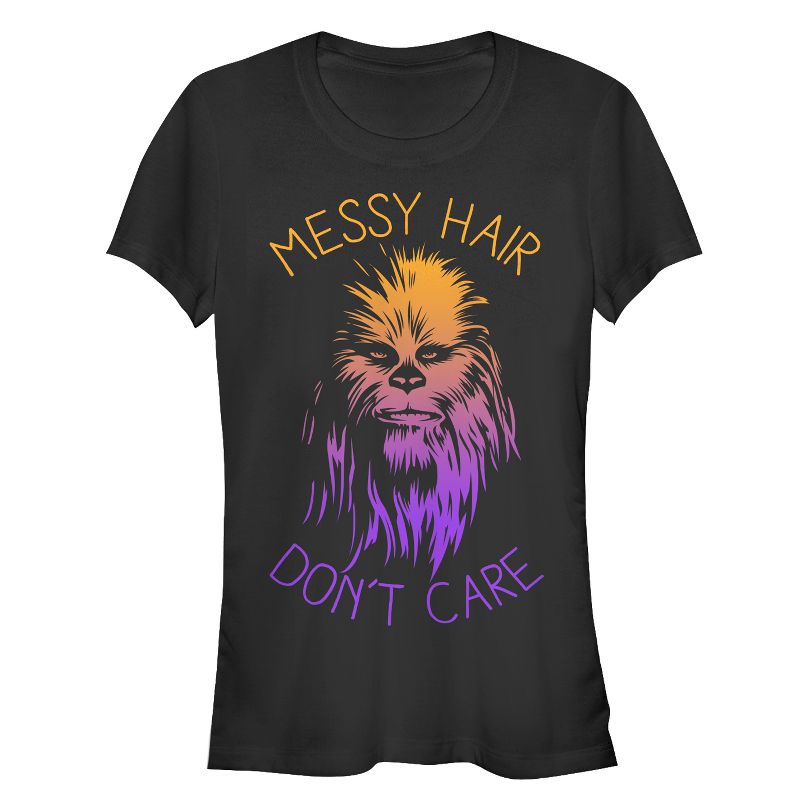 Juniors Womens Star Wars Messy Hair Don't Care Chewie T-Shirt, 1 of 4