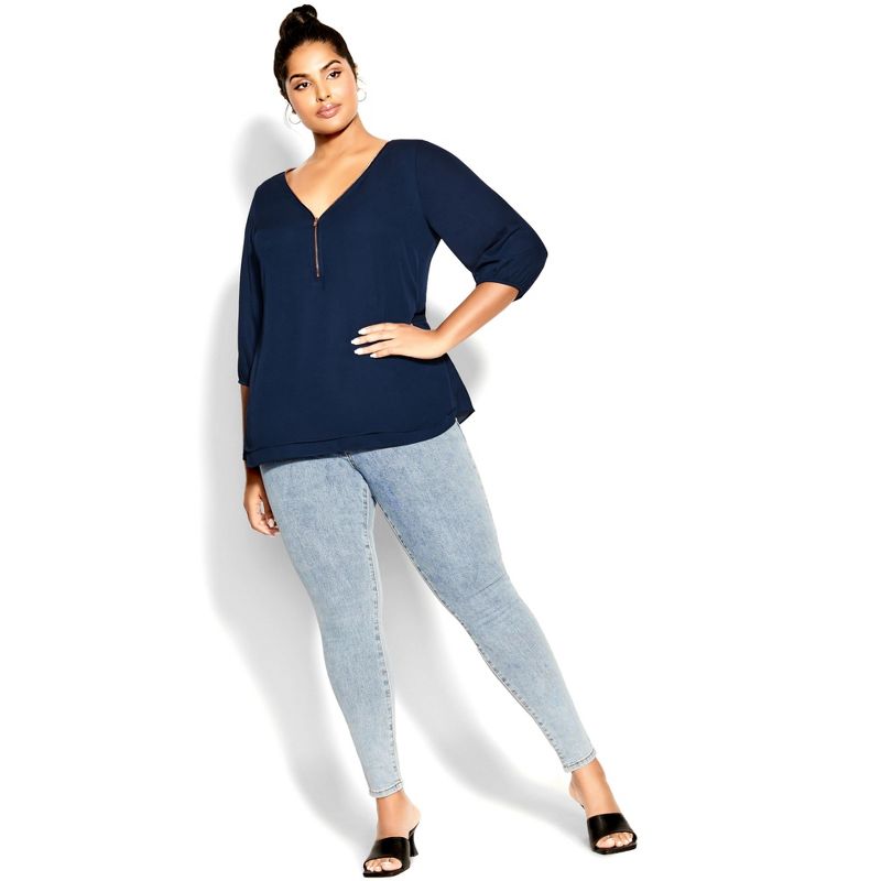 Women's Plus Size Sexy Fling Elbow Sleeve Top - navy | CITY CHIC, 3 of 7