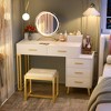 Besiost Vanity Desk with Soft Stool and LED Mirror ,Makeup Table with Wood Drawers - 2 of 4