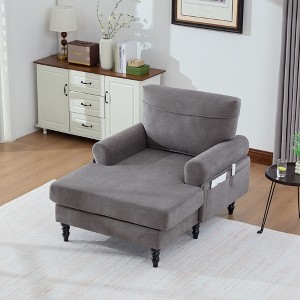 KTMBDW Chaise Lounge Chair Indoor, 49" Chenille Upholstered Sofa Bed for Living Room, Movie Room, Bedroom with 4 Storage Pockets - 1 of 4