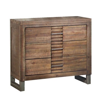 Andria Rustic Brown Wood Nightstand with 3 Drawers and Metal Legs