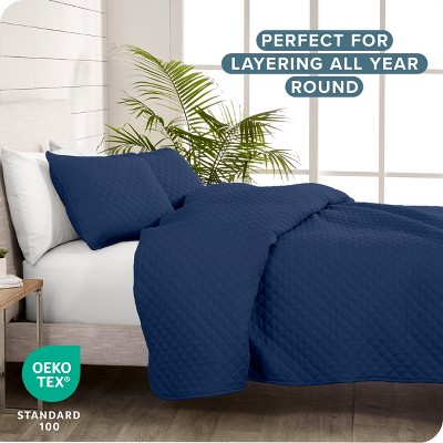 Twin/Twin XL Dark Blue Diamond Stitched Microfiber Coverlet Set