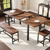 5-Piece Dining Table Set for 4-8 People, 63" Large Extendable Kitchen Table Set with 2 Benches and 2 Square Stools, Easy Assembly - 3 of 4