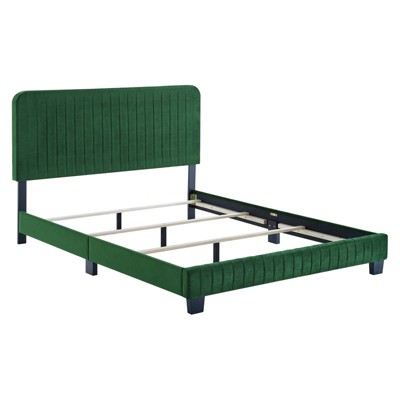 Elegant Emerald Velvet Queen Bed with Channel Tufted Headboard