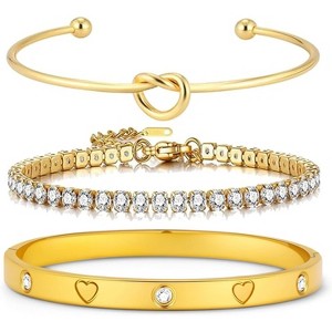 18K Gold Plated Love Bangle Bracelet Stack Cuff Jewelry Set for Women with Gift Box, Elegant Design - 1 of 4