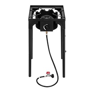 KTMBDW Outdoor Camp Stove High Pressure Propane Gas Cooker Portable Cast Iron Patio Cooking Burner (Single Burner 75000-BTU), Black - 1 of 4