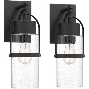 Possini Euro Design Caramela 16" High Modern Outdoor Wall Light Fixture Mount Porch House Exterior Set of 2 Weatherproof Black Clear Glass Shade - 1 of 4
