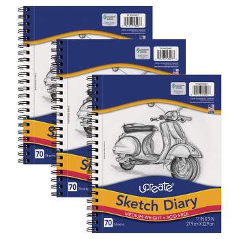 UCreate Sketch Diary, Medium Weight, 11" x 9", 70 Sheets, Pack of 3