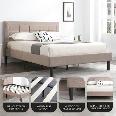 Mornington Linen Upholstered Full Size Platform Bed Frame with Wood Slats