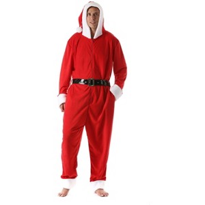 #followme Mens One Piece Christmas Themed Adult Bodysuit Microfleece Hoody Winter Pajamas - 1 of 4