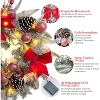 GAOMON Christmas Wreaths for Front Door, 24" Xmas Wreath with 30 LED Lights Red Ribbon Snowy Branches Ball Ornaments Pine Cones - 3 of 4