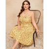 Womens Plus Size Summer Dress V Neck Floral Spaghetti Strap Sundress Button Down Pleated Swing Boho Midi Dress - 4 of 4