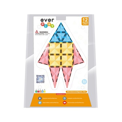 EverPlay 12 PC Mini Magnetic Tiles, Building Blocks, STEM Toys for Kids 3+