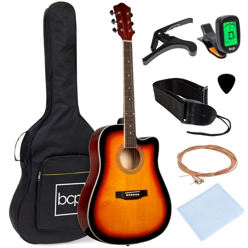 Best Choice Products 41in Full Size Beginner Acoustic Guitar Set with Case, Strap, Capo, Strings, 1 of 9