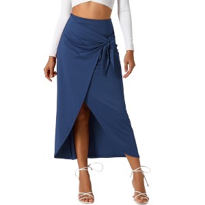 Allegra K Women's Boho High Waisted Long Summer Beach Maxi Wrap Skirts with Slit - 1 of 4