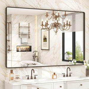KIOTEE Rectangular Aluminum Alloy Framed and Tempered Glass Wall Bathroom Vanity Mirror in Matte Black - 1 of 4