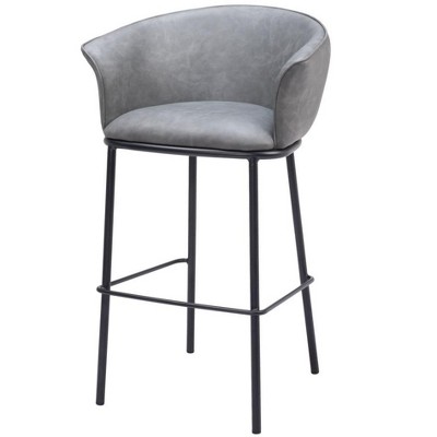 HomeRoots 30" Gray And Black Faux Leather And Steel Bar Height Bar Chair