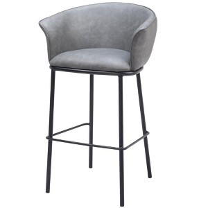 HomeRoots 30" Gray And Black Faux Leather And Steel Bar Height Bar Chair - 1 of 4