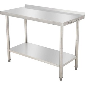 48"x24" Stainless Steel Table, Prep Table Stainless Steel Workbench, with Backsplash and Hook, Shelves, 4 Wheels, Arc Corner Edge - 1 of 4