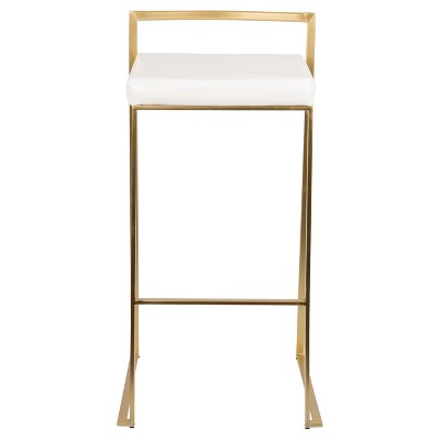 Elegant Gold and White Leather Barstool Duo