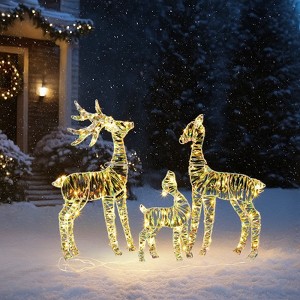 Angel Sar 3 Piece 2.4FT Lighted Elk Family Decor, 2D Iron Frame Outdoor Christmas Yard Decoration with 110 LED Lights, Courtyard Light-Up Reindeer Set - 1 of 4