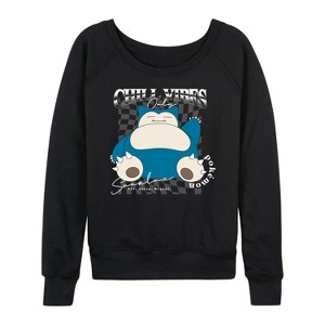 Women's - Pokémon - Snorlax Chill Vibes Lightweight French Terry Wide Neck Long Sleeve Shirt - 1 of 4