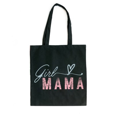 City Creek Prints Girl Mama Heart Colorful Canvas Tote Bag - 15x16 - Black