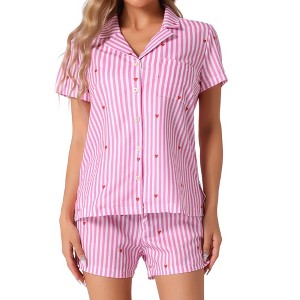 INSPIRE CHIC Women's Short Sleeve Button Up Top and Shorts Loungewear Pajamas Set 2 Pcs - 1 of 4