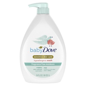Baby Dove Fragrance Free Moisture Baby Body Wash & Shampoo Hypoallergenic for Eczema-Prone Skin - 34 fl oz - 1 of 4