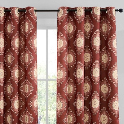 HLC.ME Liam Ogee Ikatt Damask Patterned Window Grommet Curtains Bedroom - Light Reducing Window Panels, Set of 2