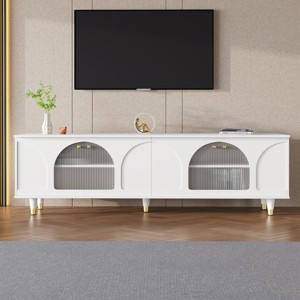 TV Console With Adjustable Shelves For TVs Up To 78",TV Console Cabinet With Arch Fluted Glass Doors,TV Console For Living Room-Cuddlewood - 1 of 4