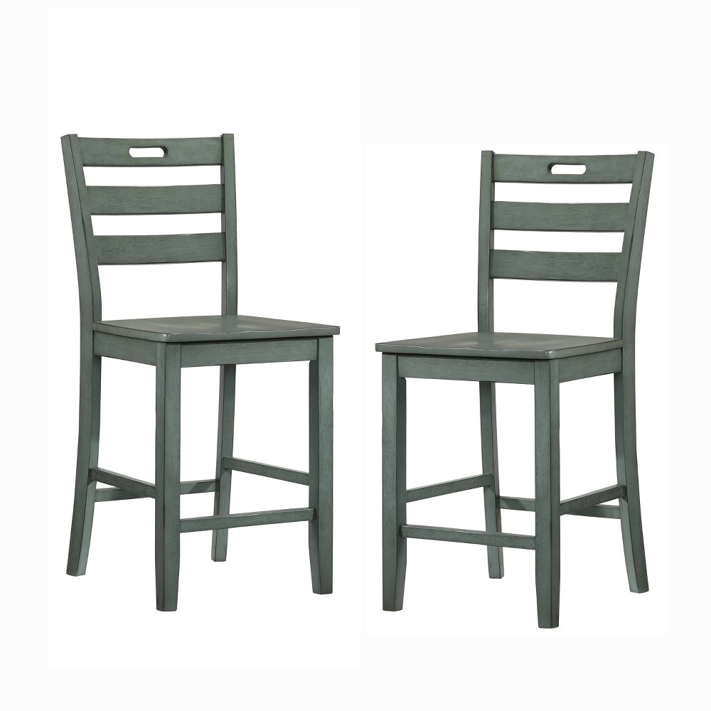 Photos - Chair 2pk 25" Elsie Counter Height Barstools Antique Green - HOMES: Inside + Out: Rubberwood Frame, Ladder Back