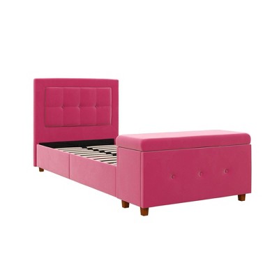 pink twin bed with storage