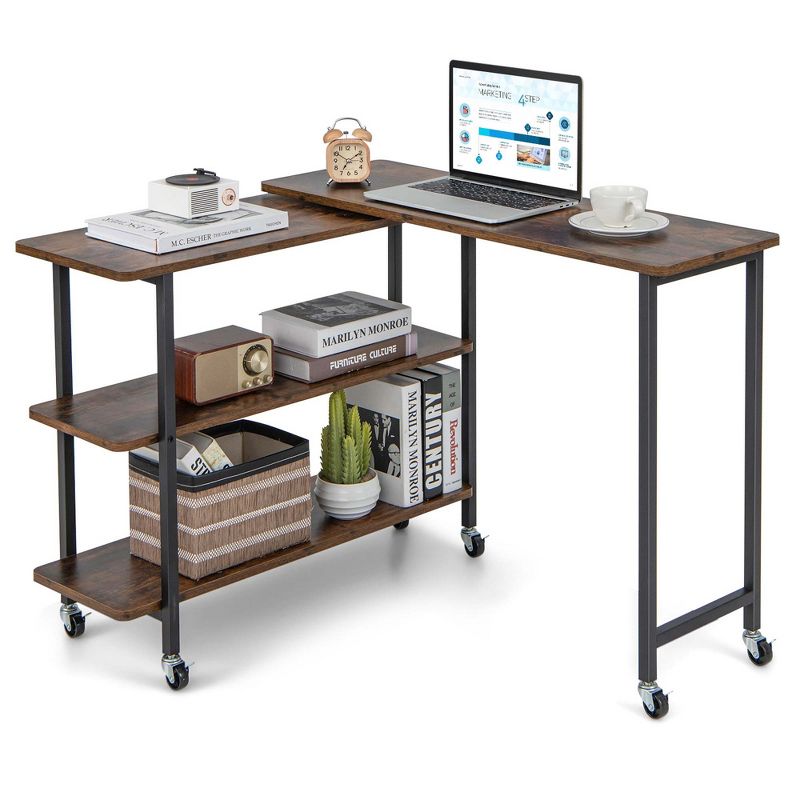 Costway 360° Rotatable Sofa Side Table L-shaped Laptop Desk Snack Table w/ 2-Tier Shelf, 1 of 11