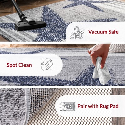 Coastal Charm Gray Stripe and Starfish 49" Wool-Blend Area Rug