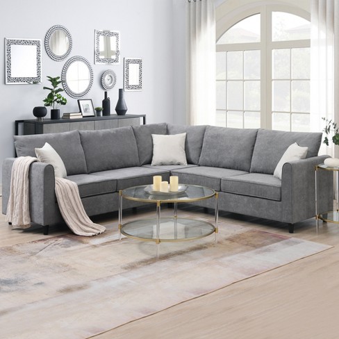 Magnolia Sectional Sofa With Pillows Light Gray Velvet - Novogratz