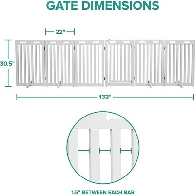White Wooden Freestanding 6-Panel Dog Gate with Door