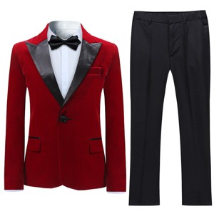 Cloudstyle Boys Velvet Suit Formal Peak Lapel 2 Pieces Suit Set Blazer Pants - 1 of 4
