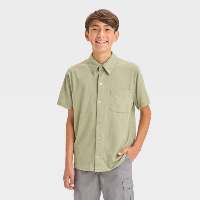 Boys' Short Sleeve Washed Button-Down Shirt - art class™, 1 of 5