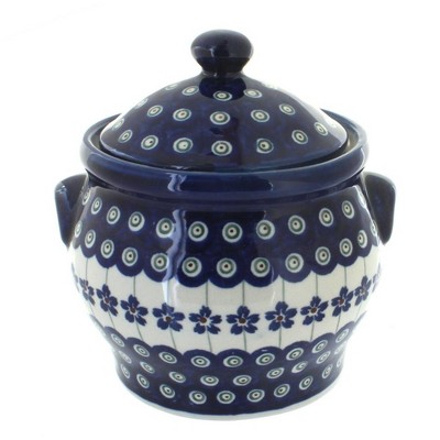 Blue Rose Polish Pottery Flowering Peacock Medium Canister