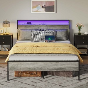 Greenstell Bed Frame with Headboard & Footboard, Metal Platform Bed Frame with LED Lights & Charging Station, Under Bed Storage, Solid and Stable - 1 of 4